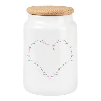 Minimalistisches Herz mit rosa-roten Blüten - Keksdose mit Holzdeckel - Weiß - Vorne