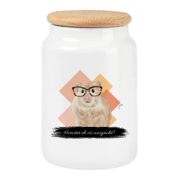 JvG Hamster "Homster eh ois ausgricht" - Keksdose mit Holzdeckel - Weiß - Vorne