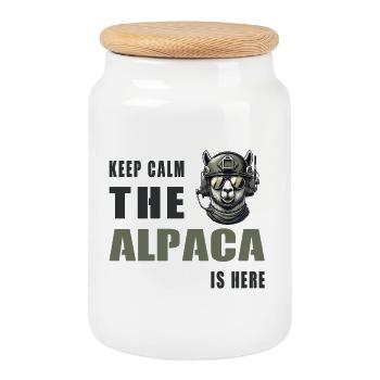 Tactical Alpaga – Restez calme - Boîte à biscuits avec couvercle en bois - blanc - Devant