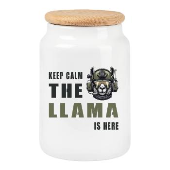 Taktisches Lama – Keep Calm Style - Keksdose mit Holzdeckel - Weiß - Vorne