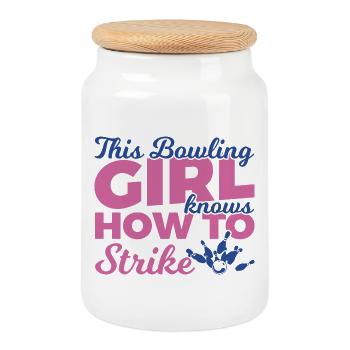 Bowling Girl - Cookie Jar with Wooden Lid - white - Front