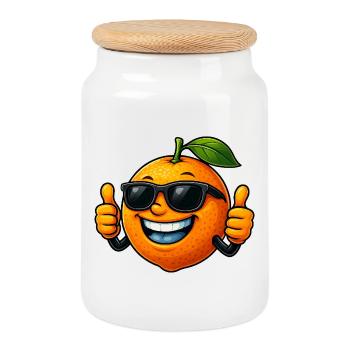 Cool mignon orange dessin animé fruits d’été - Boîte à biscuits avec couvercle en bois - blanc - Devant