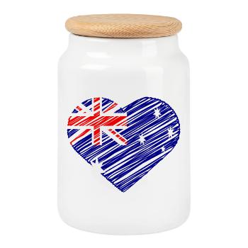 Conception de coeur de drapeau australien - Boîte à biscuits avec couvercle en bois - blanc - Devant