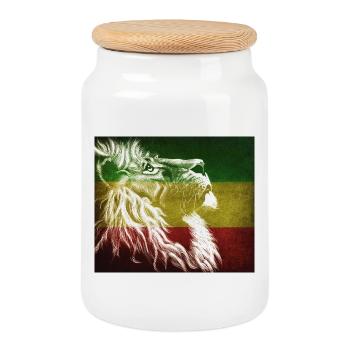 Reggae Lion Flag Art - Cookie Jar with Wooden Lid - white - Front