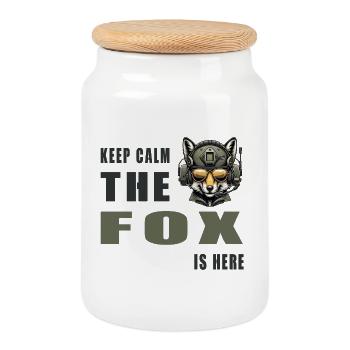 Keep calm - the fox is here - Cookie Jar with Wooden Lid - white - Front