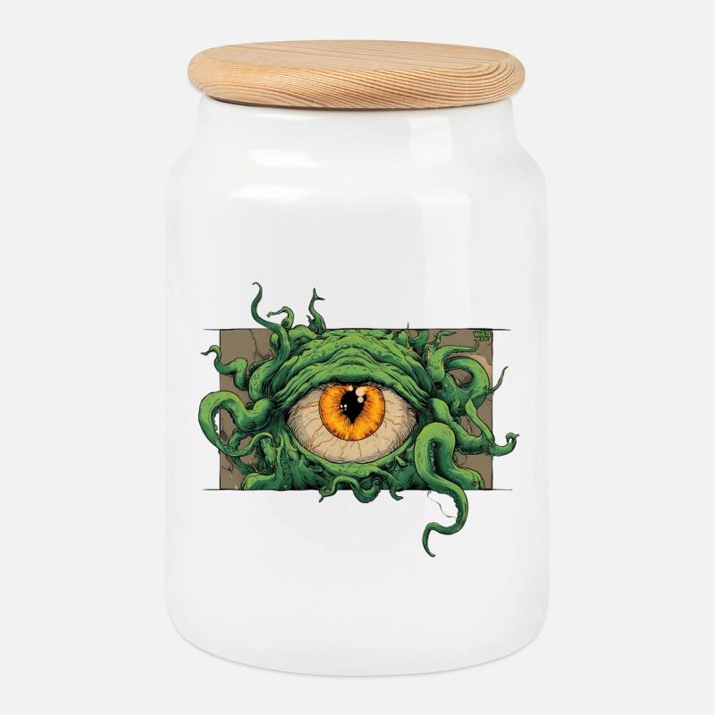 Globe oculaire monstre - Boîte à biscuits avec couvercle en bois - blanc