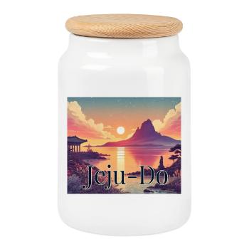 Île de Jeju Corée Vent Volcan Coucher de soleil Vacances Asie - Boîte à biscuits avec couvercle en bois - blanc - Devant