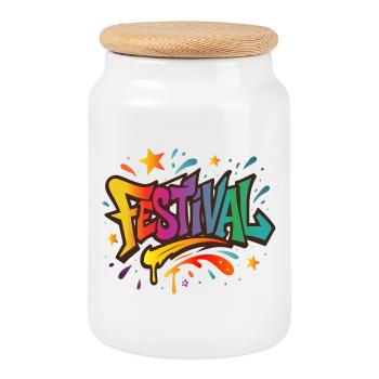 Festival – Bunte Energie in Graffiti-Style - Keksdose mit Holzdeckel - Weiß - Vorne