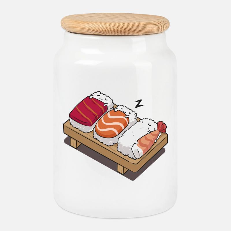sushi sleeping - Cookie Jar with Wooden Lid - white