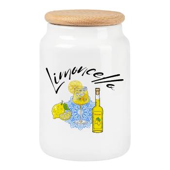 Limoncello – Italian lemon liqueur mediteran - Cookie Jar with Wooden Lid - white - Front