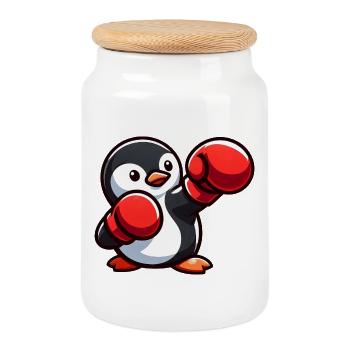 Cooler Pinguin Boxer Cartoon Kampfsport Süß - Keksdose mit Holzdeckel - Weiß - Vorne