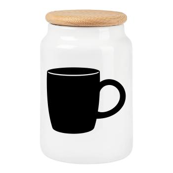 Silhouette de tasse à café classique - Boîte à biscuits avec couvercle en bois - blanc - Devant