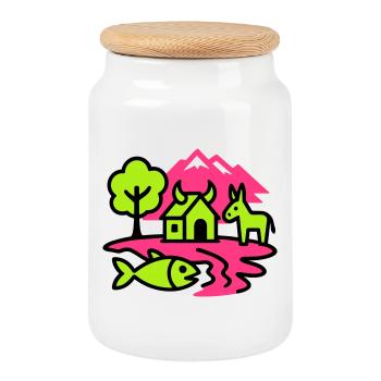 Paysage naïf Pop Art - Boîte à biscuits avec couvercle en bois - blanc - Devant