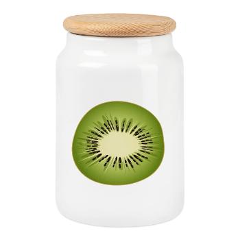 Kiwi slice as a fresh fruit motif - Cookie Jar with Wooden Lid - white - Front
