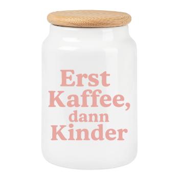 Erst Kaffee, Dann Kinder (rosa) - Keksdose mit Holzdeckel - Weiß - Vorne