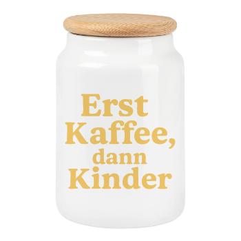 Erst Kaffee, Dann Kinder (sonnengelb) - Keksdose mit Holzdeckel - Weiß - Vorne