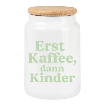 Erst Kaffee, Dann Kinder (salbeigrün) - Keksdose mit Holzdeckel - Weiß - Vorne