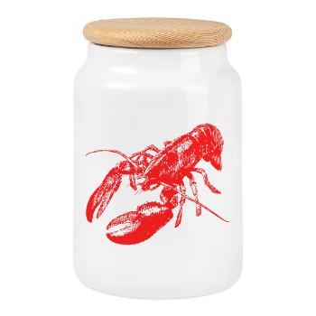 Conception graphique audacieuse de homard rouge - Boîte à biscuits avec couvercle en bois - blanc - Devant