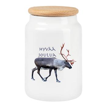 Hyvaa Joulua - Cookie Jar with Wooden Lid - white - Front