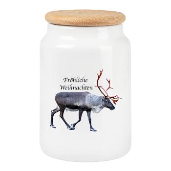 Fröhliche Weihnachten - Cookie Jar with Wooden Lid - white - Front