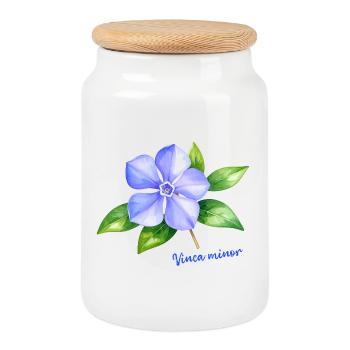 Vinca Minor - Aquarell botanische Illustration - Keksdose mit Holzdeckel - Weiß - Vorne