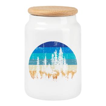 Sunset Forest Silhouette Print - Keksdose mit Holzdeckel - Weiß - Vorne
