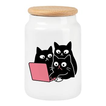 Cute Catcontent - Keksdose mit Holzdeckel - Weiß - Vorne