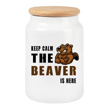Restez calme, le castor est là - Boîte à biscuits avec couvercle en bois - blanc - Devant