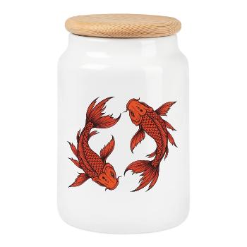 Carpe rouge – Rêve d’eau asiatique - Boîte à biscuits avec couvercle en bois - blanc - Devant