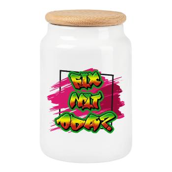 Graffiti Inspired Paint Sprayer Design, Dialect - Cookie Jar with Wooden Lid - white - Front