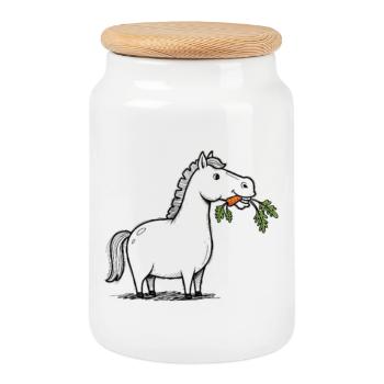 Cheval de dessin animé avec carotte - Boîte à biscuits avec couvercle en bois - blanc - Devant