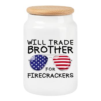 Tausche Bruder gegen Feuerwerk für Kinder 4. Juli - Keksdose mit Holzdeckel - Weiß - Vorne