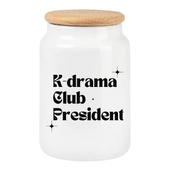 K-Drama Club President Minimalist Design - Cookie Jar with Wooden Lid - white - Front