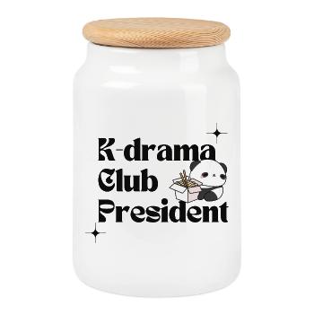 Président du K-Drama Club, Panda Ramen - Boîte à biscuits avec couvercle en bois - blanc - Devant
