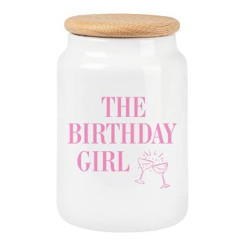 La fille d’anniversaire - Boîte à biscuits avec couvercle en bois - blanc - Devant