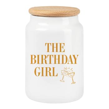 La fille d’anniversaire - Boîte à biscuits avec couvercle en bois - blanc - Devant