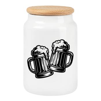 Toast beer Cheers - Cookie Jar with Wooden Lid - white - Front