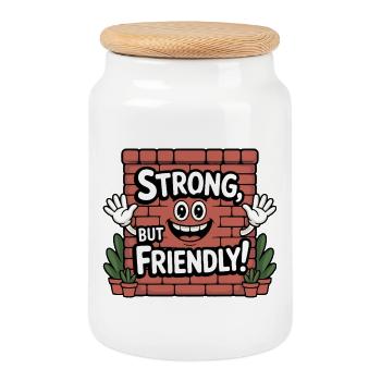 Playful Brick Wall Friendship Design - Cookie Jar with Wooden Lid - white - Front