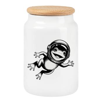 Grenouille dans l'espace - Logo Cool Astonomy - Boîte à biscuits avec couvercle en bois - blanc - Devant