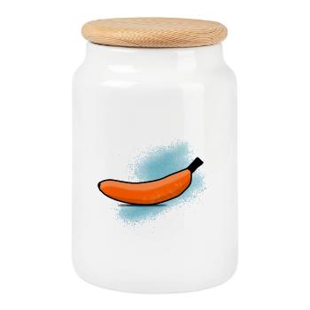 Orange banana - Cookie Jar with Wooden Lid - white - Front