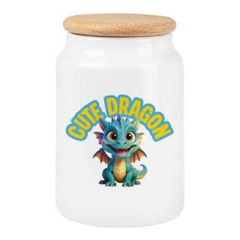 Dragon mignon - Boîte à biscuits avec couvercle en bois - blanc - Devant