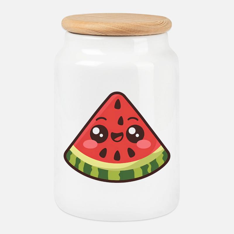 Cute Watermelon Slice - Cookie Jar with Wooden Lid - white