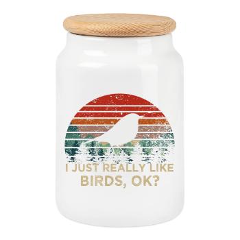 I Just Like Birds – Vintage Silhouette Bird - Cookie Jar with Wooden Lid - white - Front