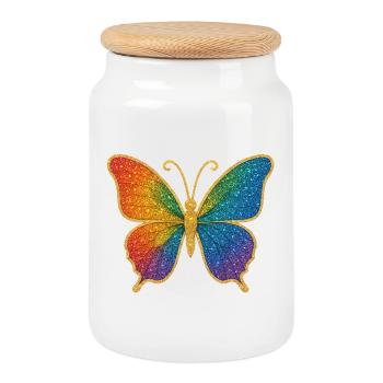 Glitzernder Regenbogen-Schmetterling - Keksdose mit Holzdeckel - Weiß - Vorne