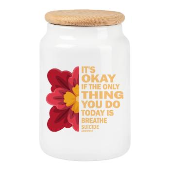 Its Okay If The Only Thing Is Breath - Cookie Jar with Wooden Lid - white - Front