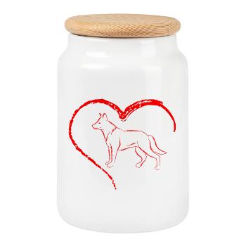 Coeur avec silhouette de chien - Boîte à biscuits avec couvercle en bois - blanc - Devant
