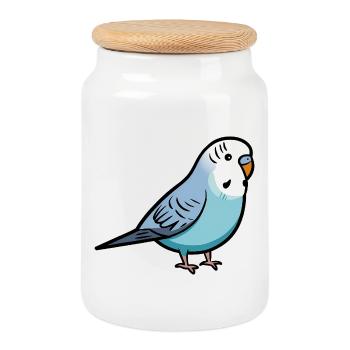 Blue Parakeet Bird Lover - Cookie Jar with Wooden Lid - white - Front