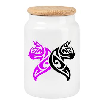 Cats Tribal Cat Design - Cookie Jar with Wooden Lid - white - Front