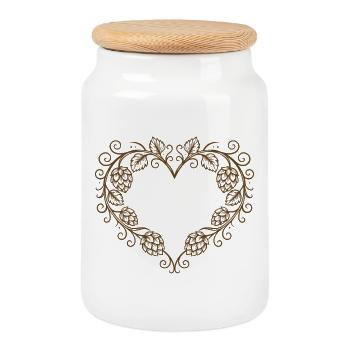 Hopfenherz - Folk Festival Design with Ornament - Cookie Jar with Wooden Lid - white - Front