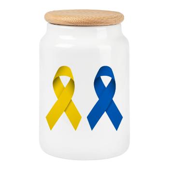 Peace loops for Ukraine - Cookie Jar with Wooden Lid - white - Front